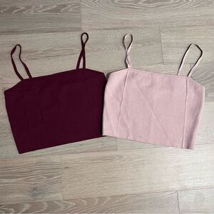 Express Square Neck Knit Sweater Cami Burgundy Pink Spaghetti Strap Tops S